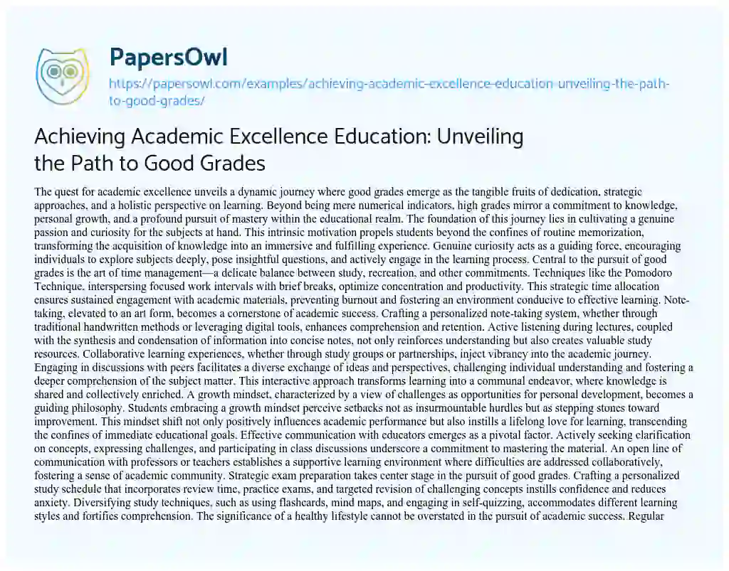 Essay on Achieving Academic Excellence Education: Unveiling the Path to Good Grades
