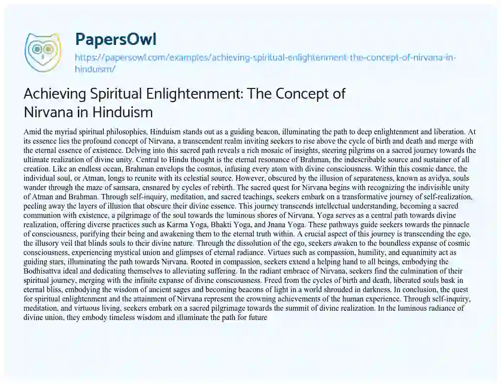 Essay on Achieving Spiritual Enlightenment: the Concept of Nirvana in Hinduism