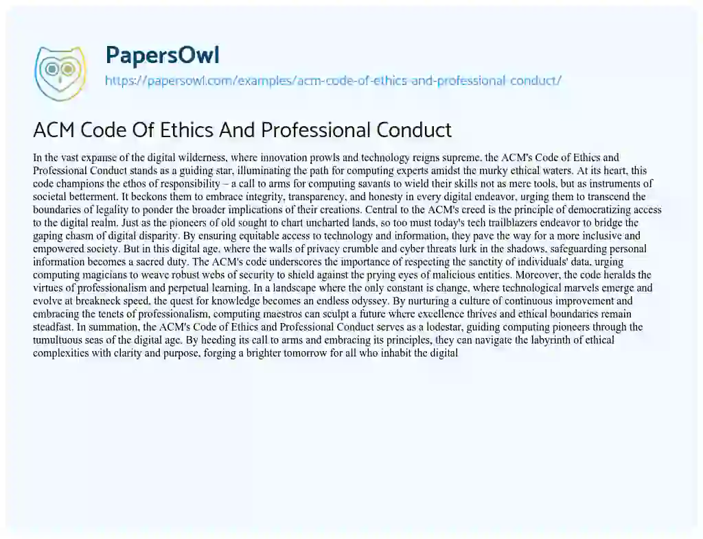 Essay on ACM Code of Ethics and Professional Conduct