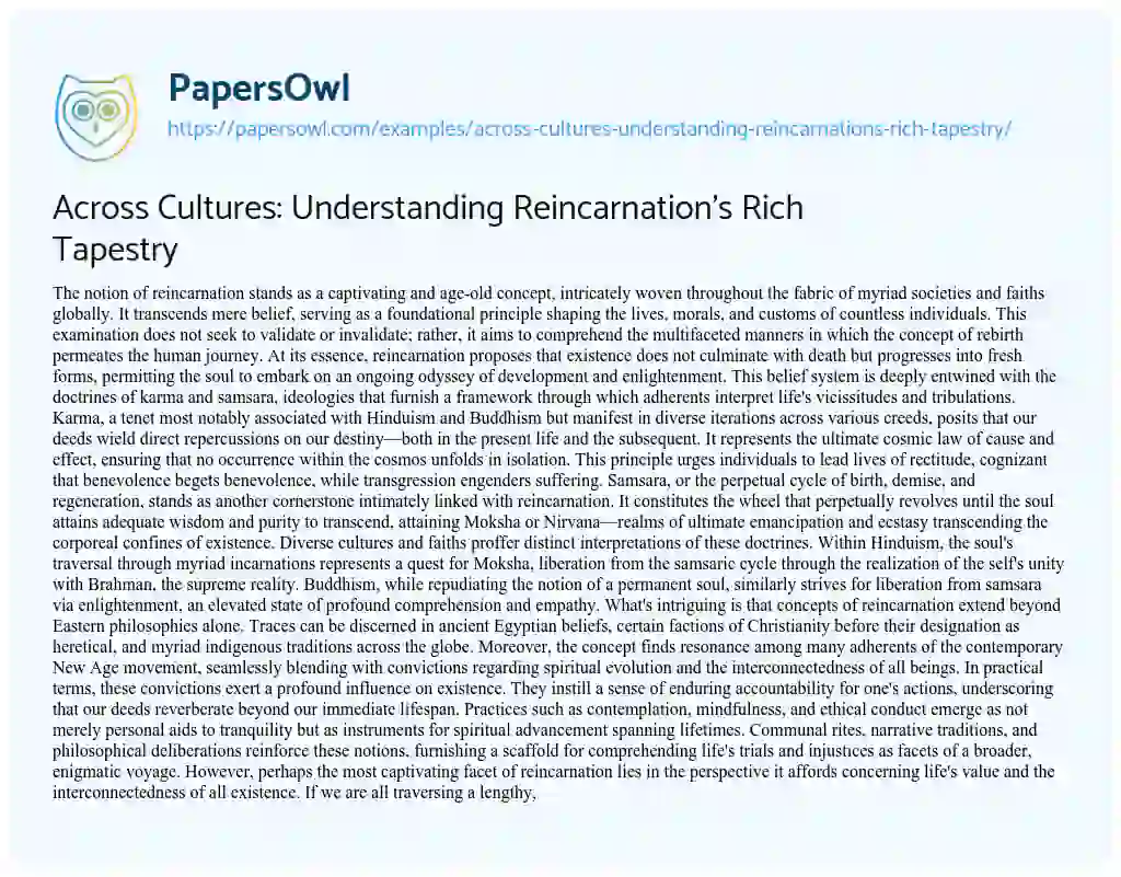 Essay on Across Cultures: Understanding Reincarnation’s Rich Tapestry
