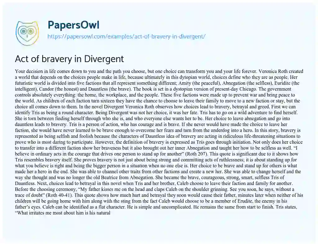 Essay on Act of Bravery in Divergent