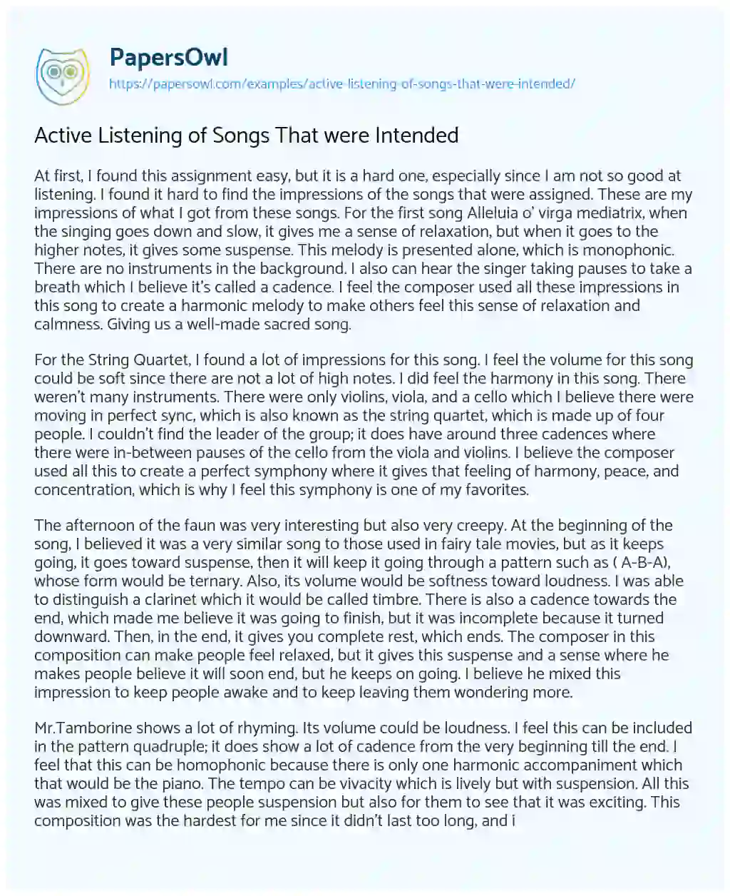 Essay on Active Listening of Songs that were Intended