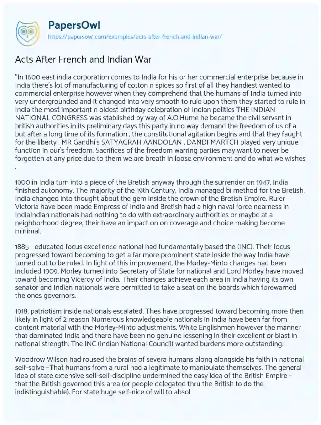 Acts after French and Indian War essay
