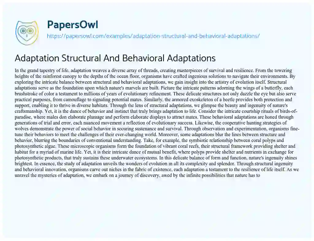 Essay on Adaptation Structural and Behavioral Adaptations