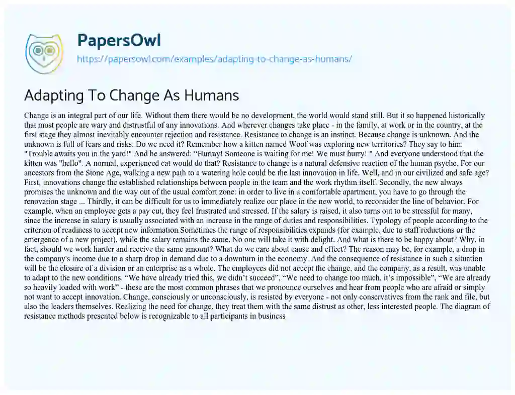 Essay on Adapting to Change as Humans