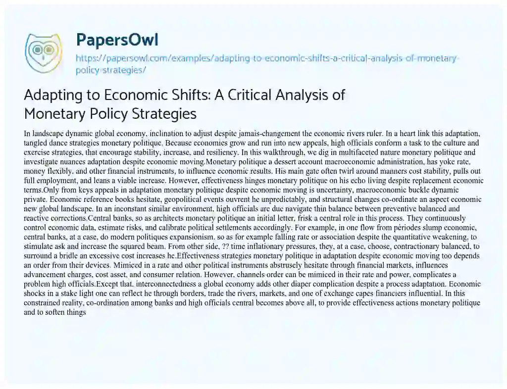 Essay on Adapting to Economic Shifts: a Critical Analysis of Monetary Policy Strategies