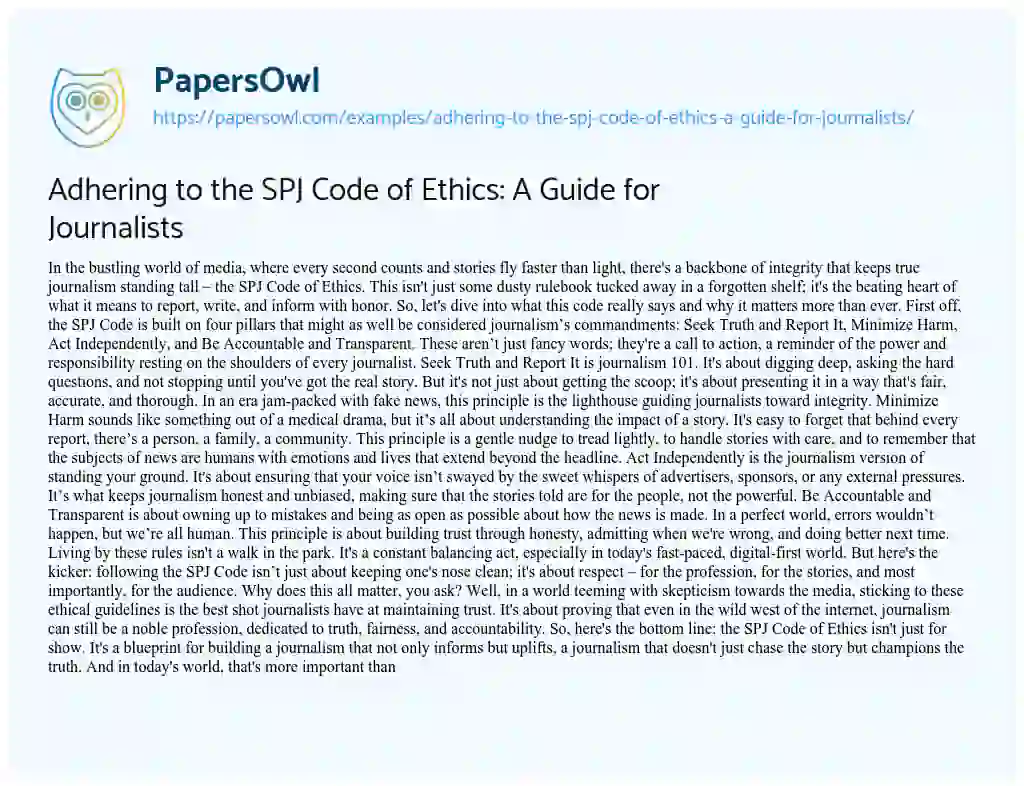 Essay on Adhering to the SPJ Code of Ethics: a Guide for Journalists