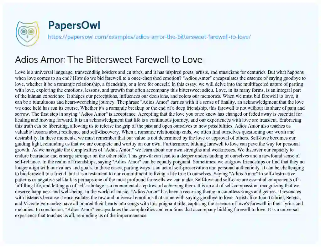 Essay on Adios Amor: the Bittersweet Farewell to Love