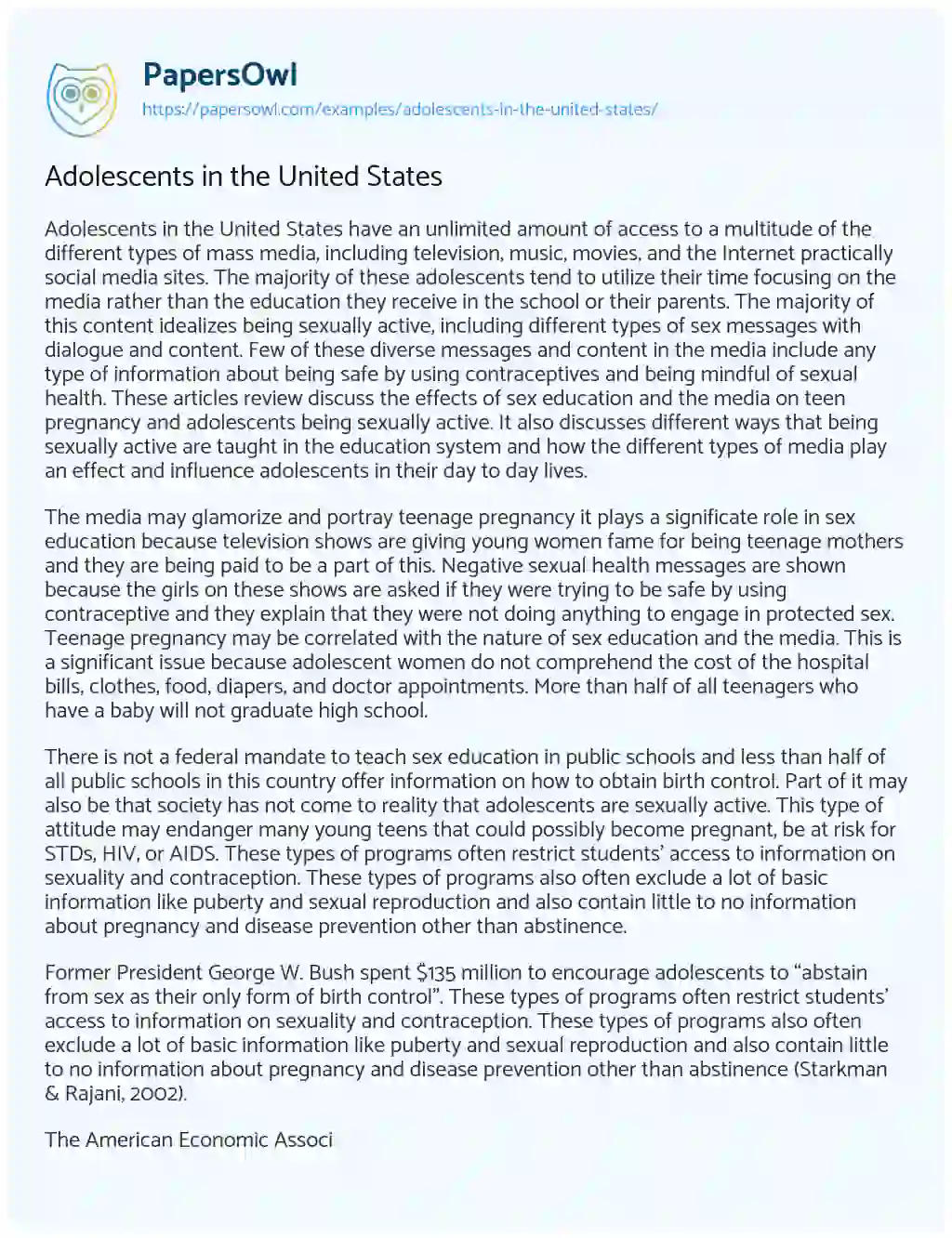 Adolescents in the United States essay
