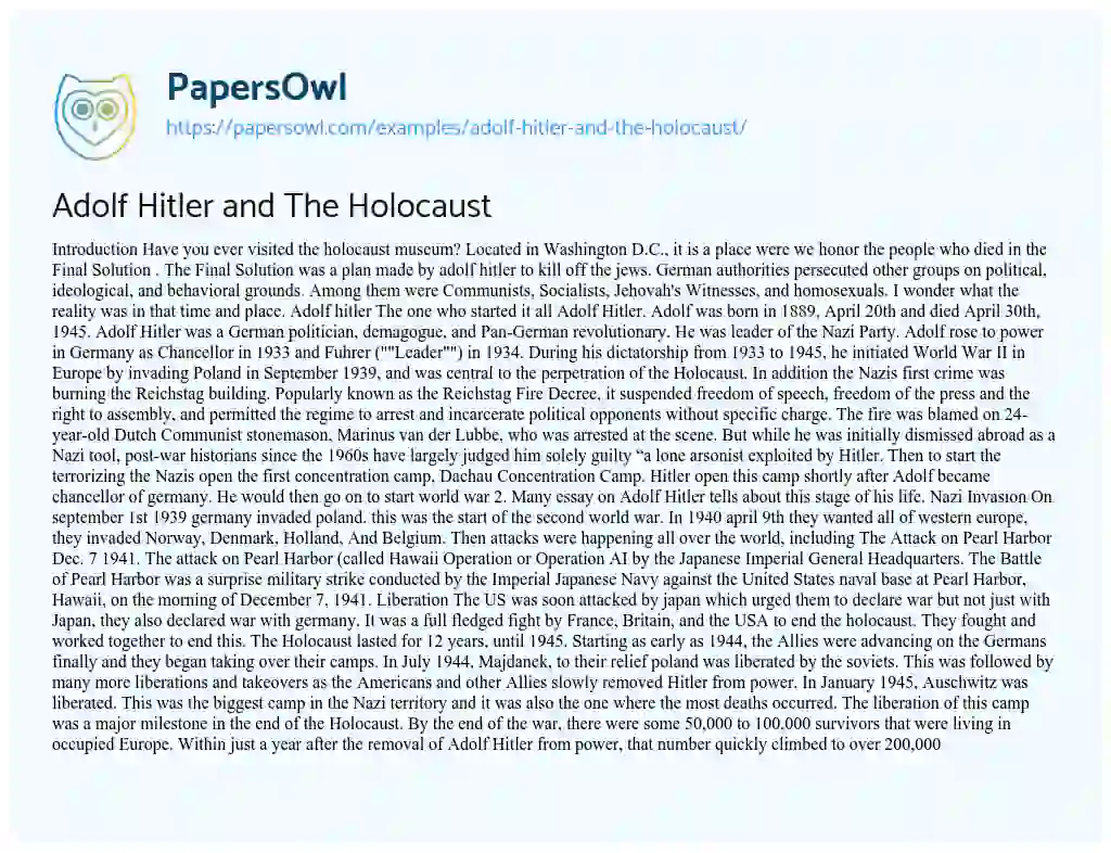 Adolf Hitler and the Holocaust essay