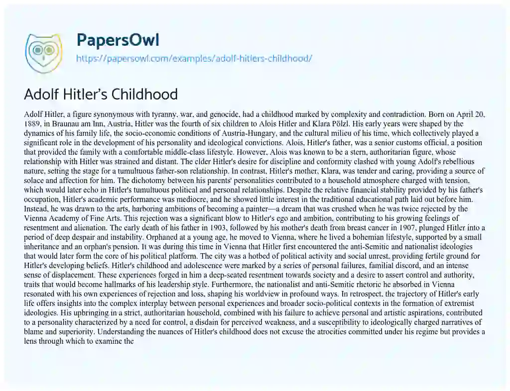Essay on Adolf Hitler’s Childhood