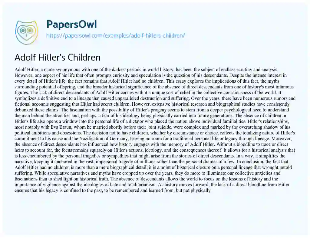 Essay on Adolf Hitler’s Children