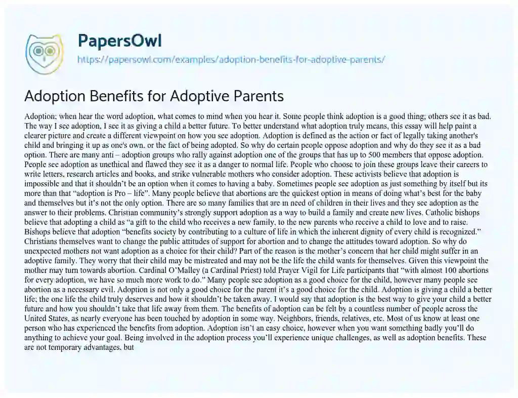 Essay on Adoption Benefits for Adoptive Parents
