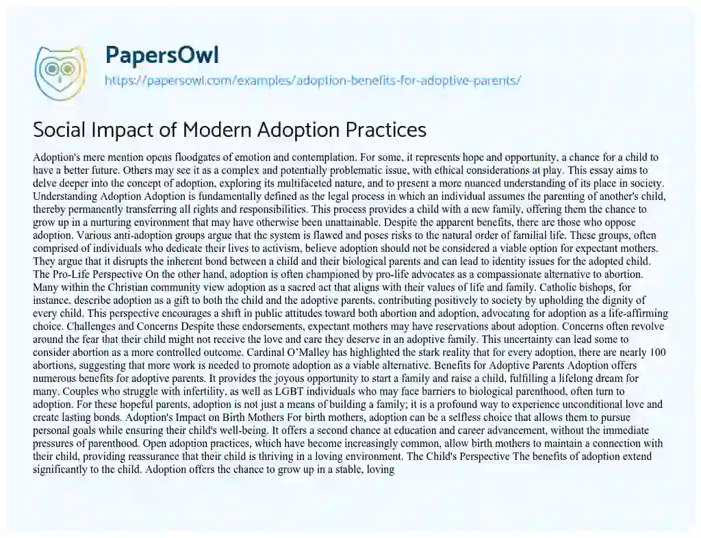 Essay on Adoption Benefits for Adoptive Parents