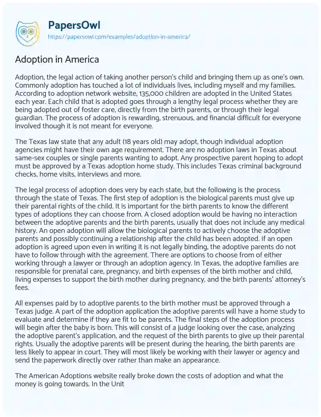 Essay on Adoption in America