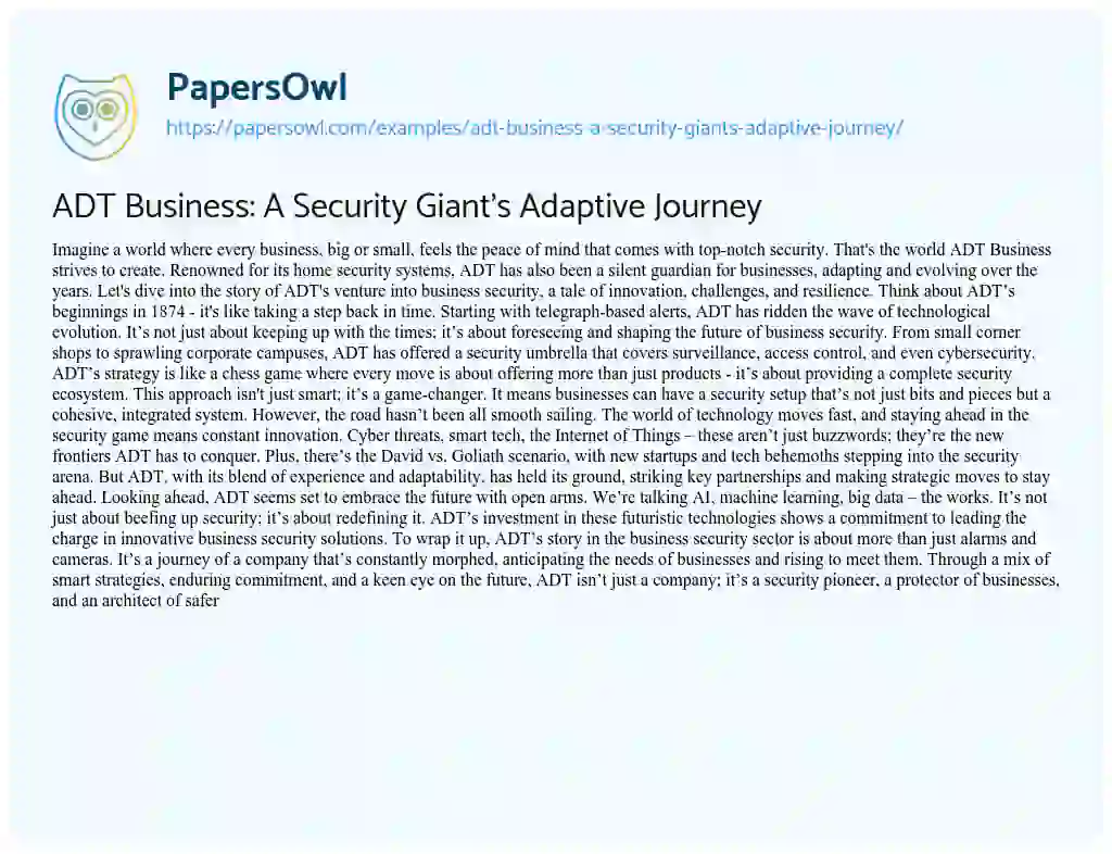 Essay on ADT Business: a Security Giant’s Adaptive Journey