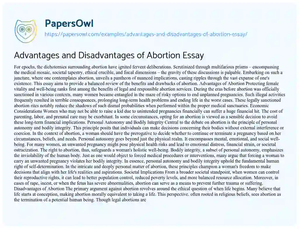 Essay on Advantages and Disadvantages of Abortion Essay