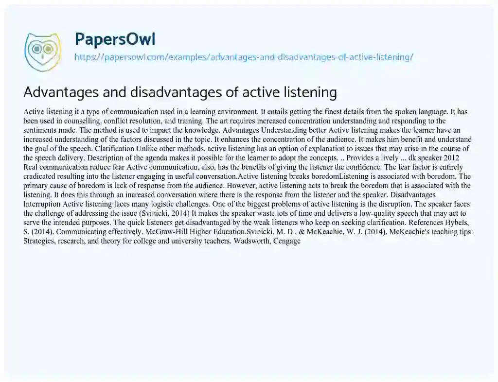 Essay on Advantages and Disadvantages of Active Listening
