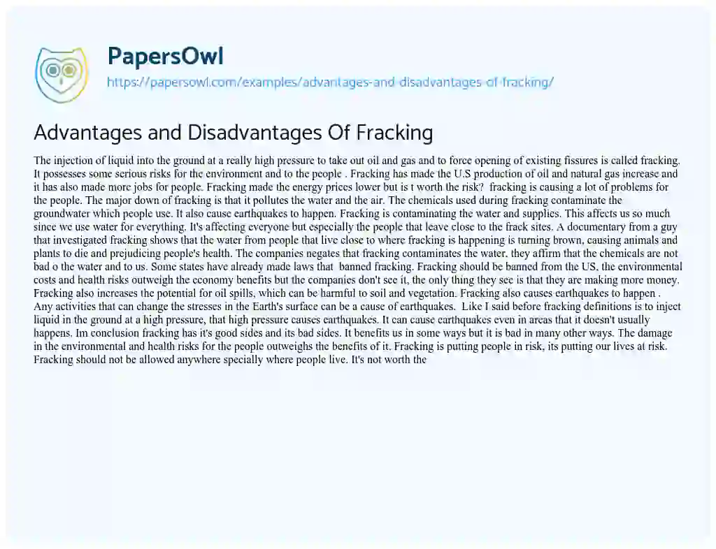 Advantages and Disadvantages of Fracking essay