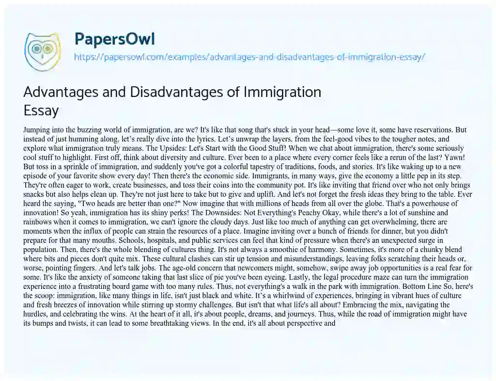 Essay on Advantages and Disadvantages of Immigration Essay
