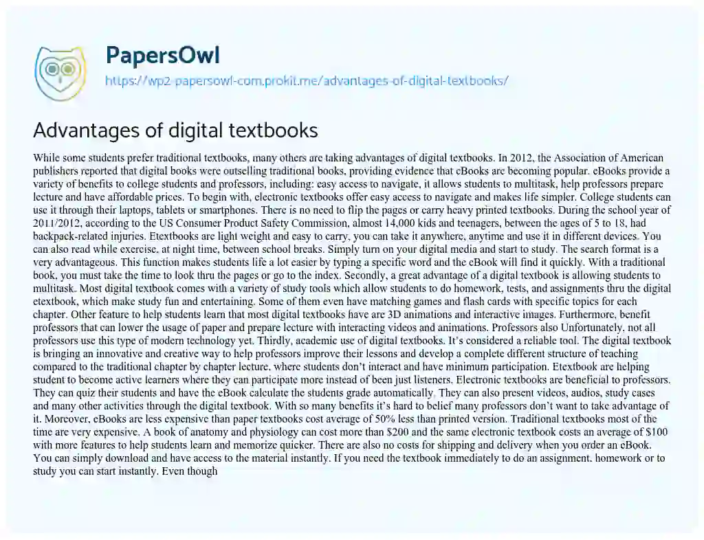 Essay on Advantages of Digital Textbooks