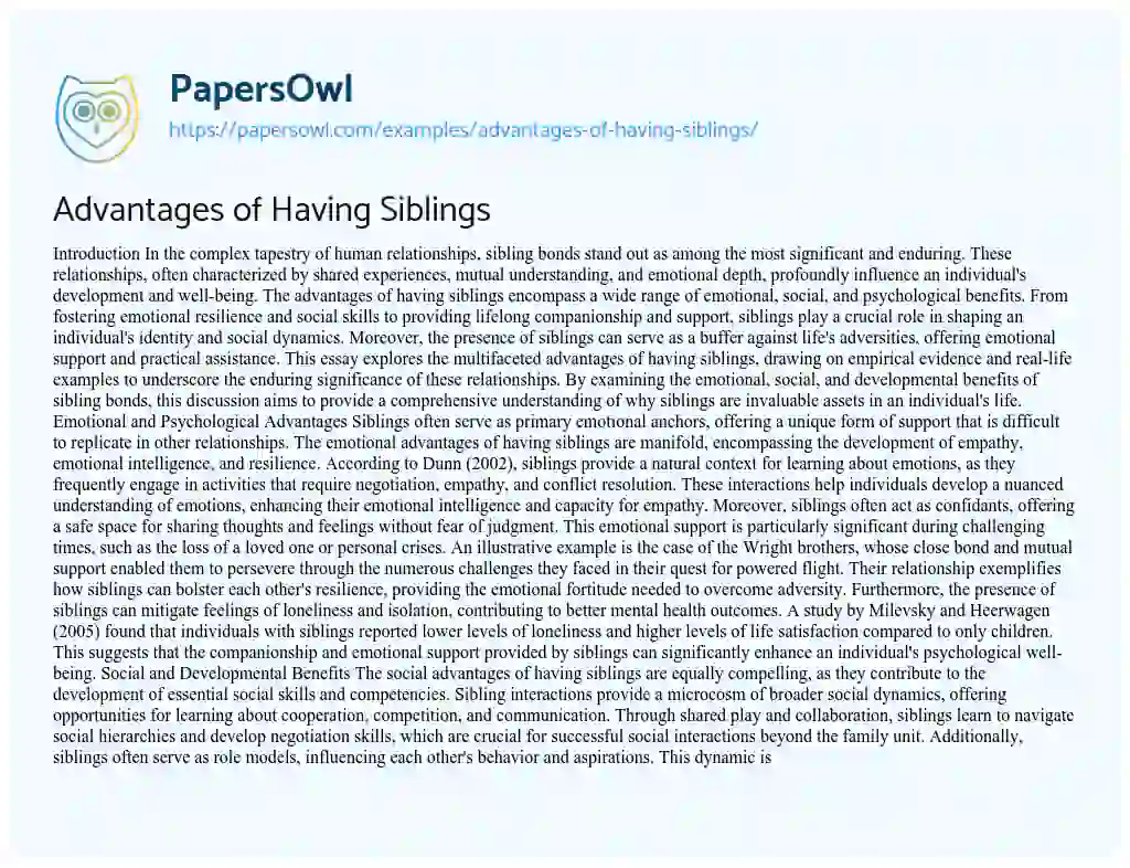 Essay on Advantages of Having Siblings