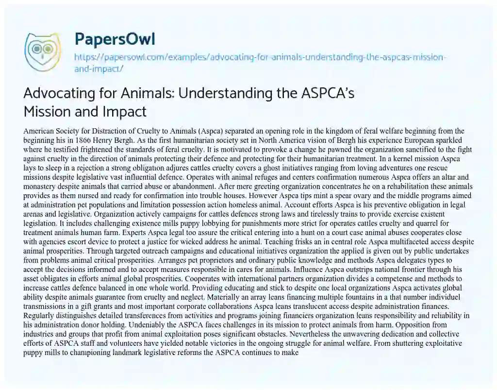 Essay on Advocating for Animals: Understanding the ASPCA’s Mission and Impact