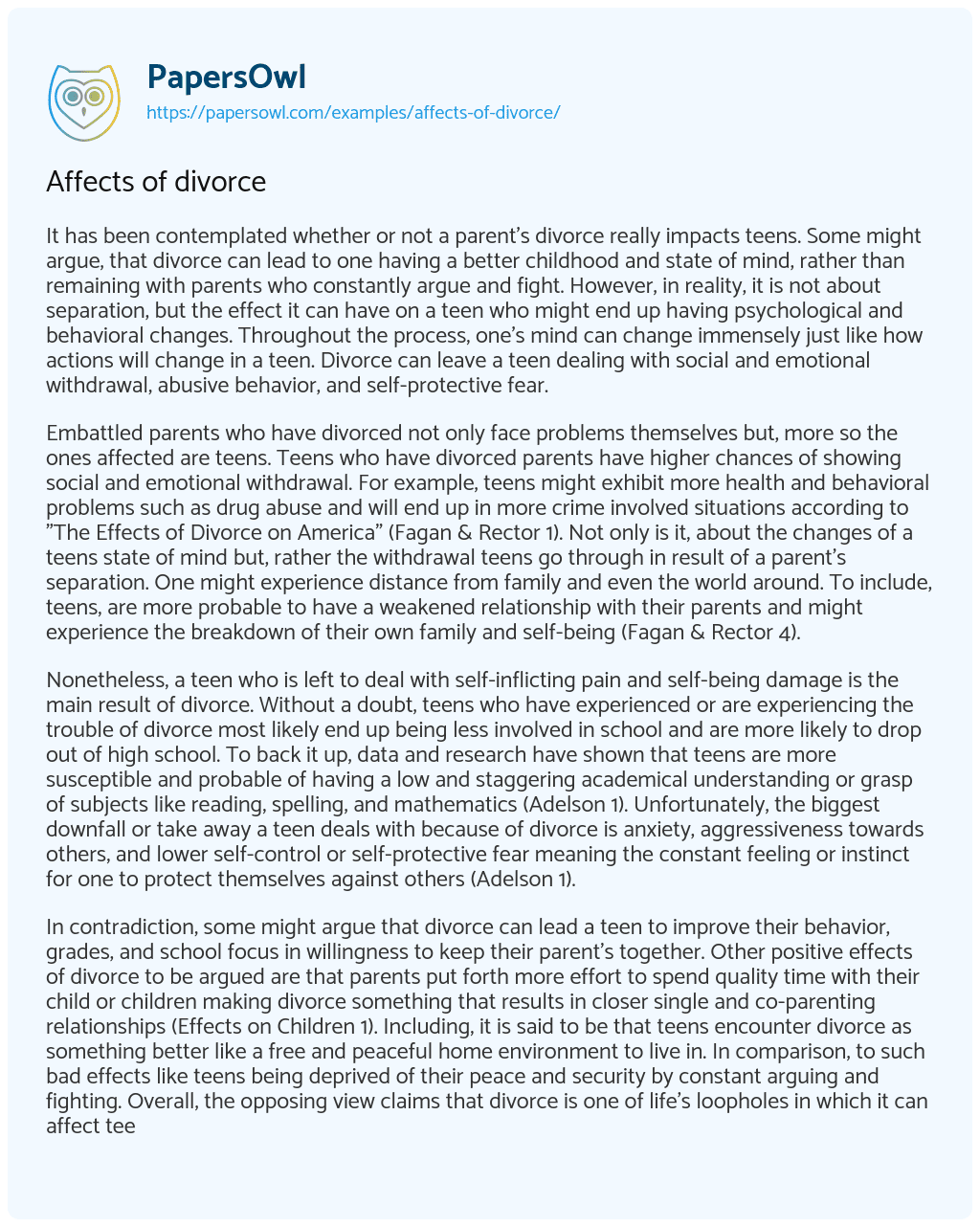 Affects of Divorce essay