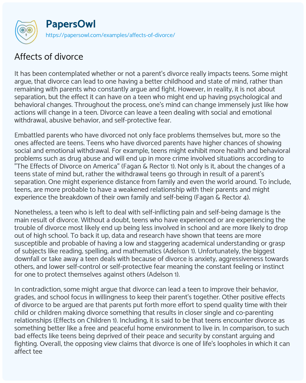 Essay on Affects of Divorce