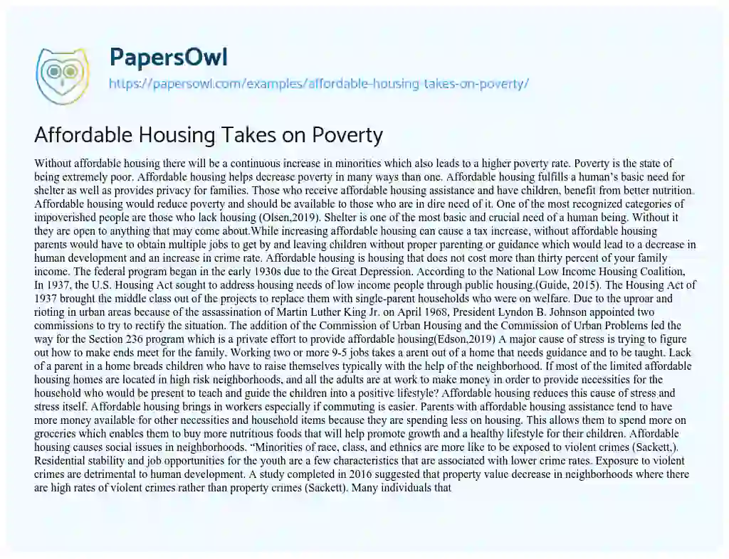 Essay on Affordable Housing Takes on Poverty