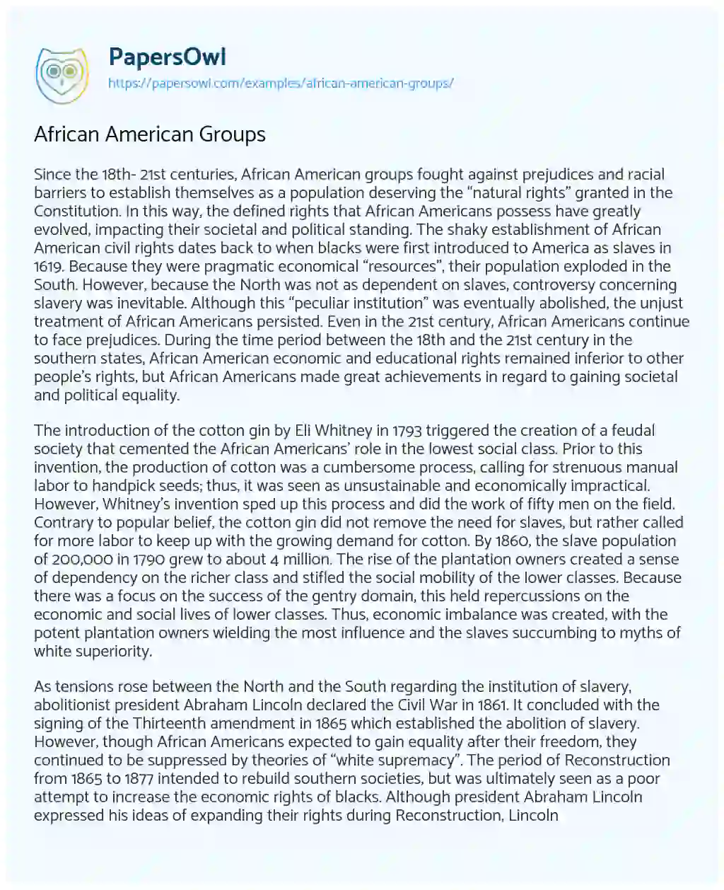 Essay on African American Groups