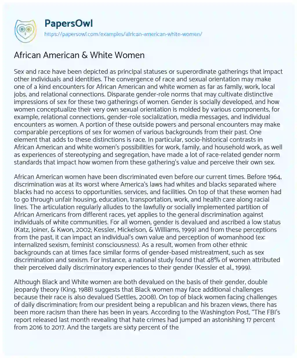 Essay on African American & White Women