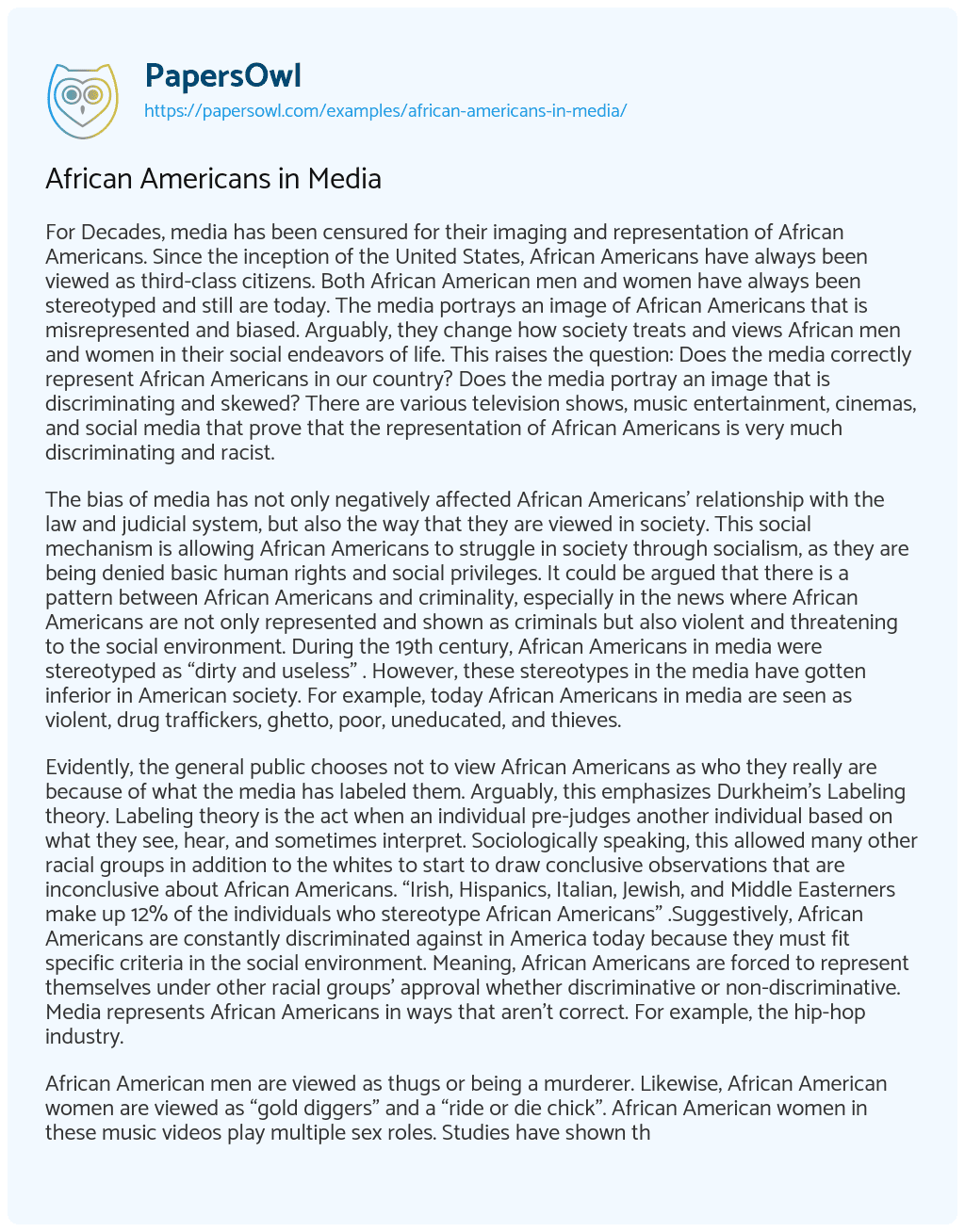 Essay on African Americans in Media