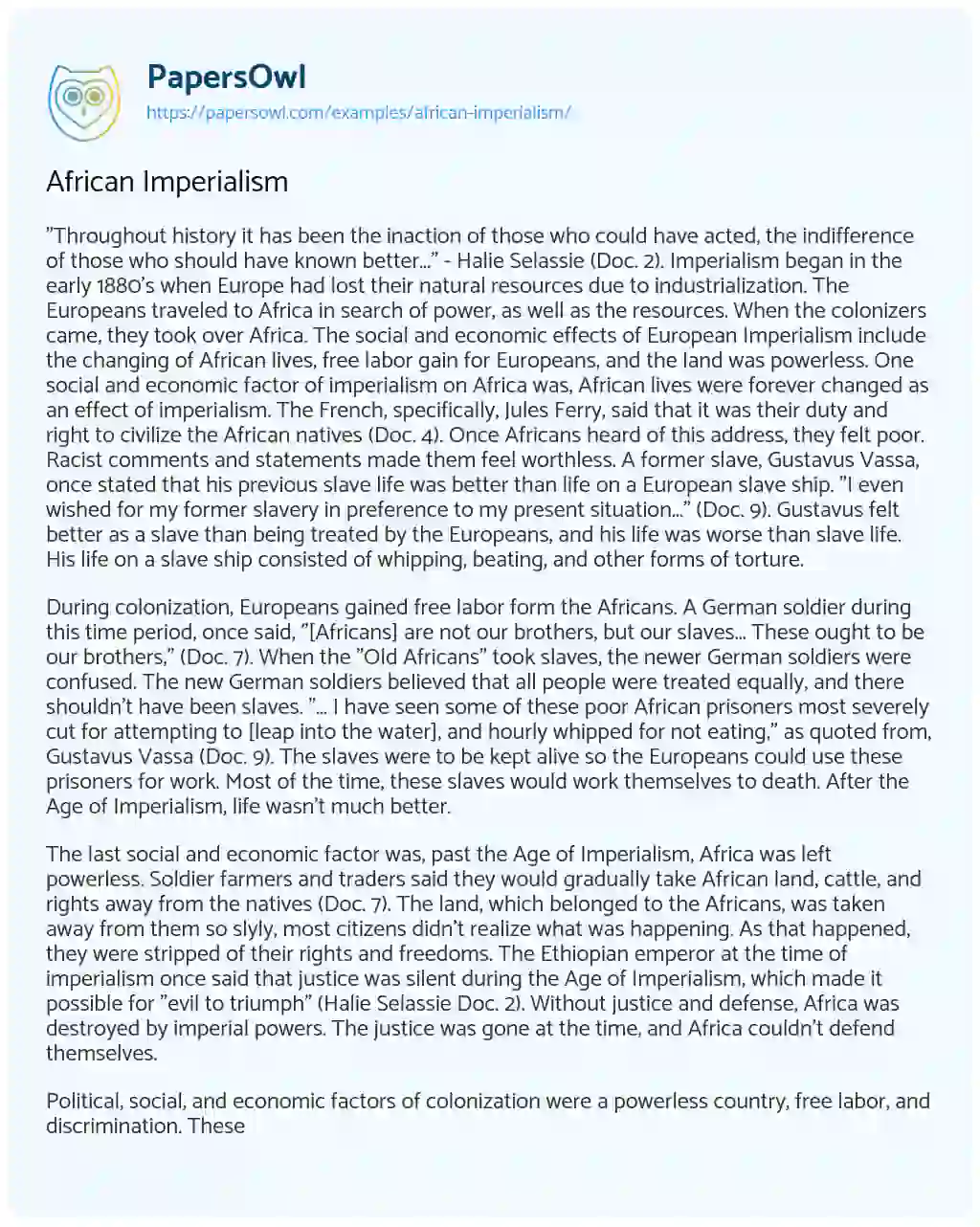 imperialism in africa essay examples