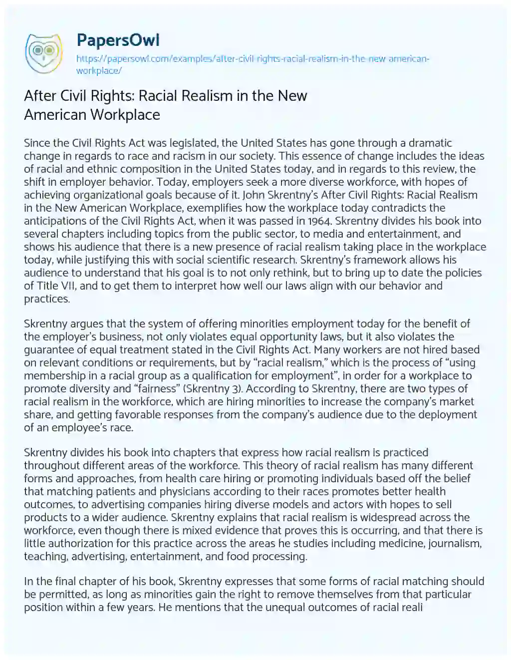 Essay on After Civil Rights: Racial Realism in the New American Workplace