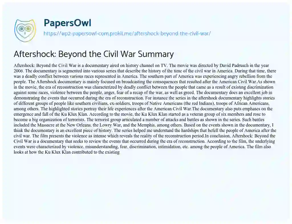 Essay on Aftershock: Beyond the Civil War Summary