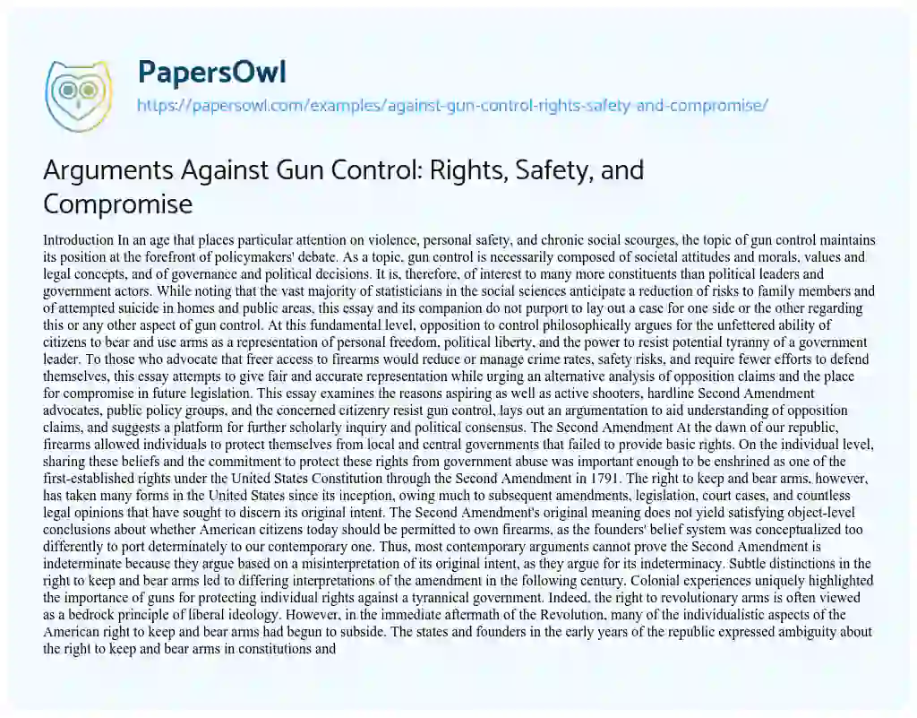 Essay on Arguments Against Gun Control: Rights, Safety, and Compromise