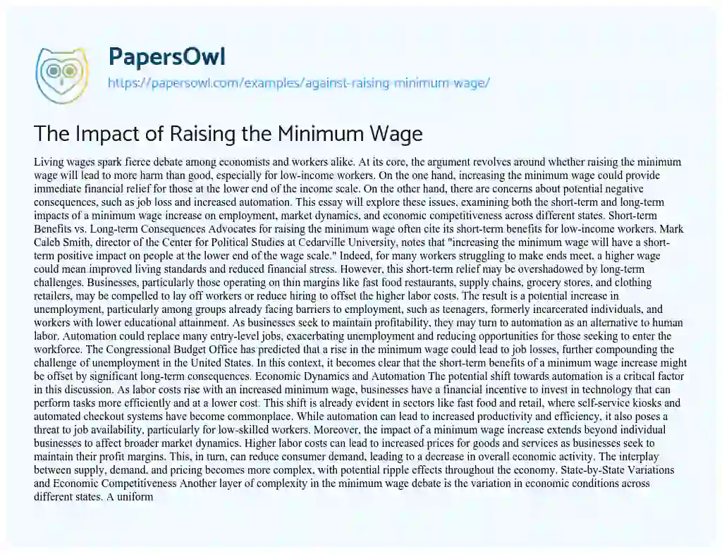 Essay on Against Raising Minimum Wage