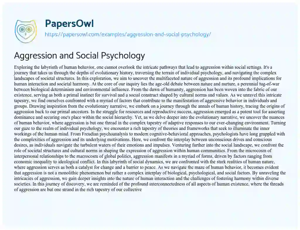 Essay on Aggression and Social Psychology