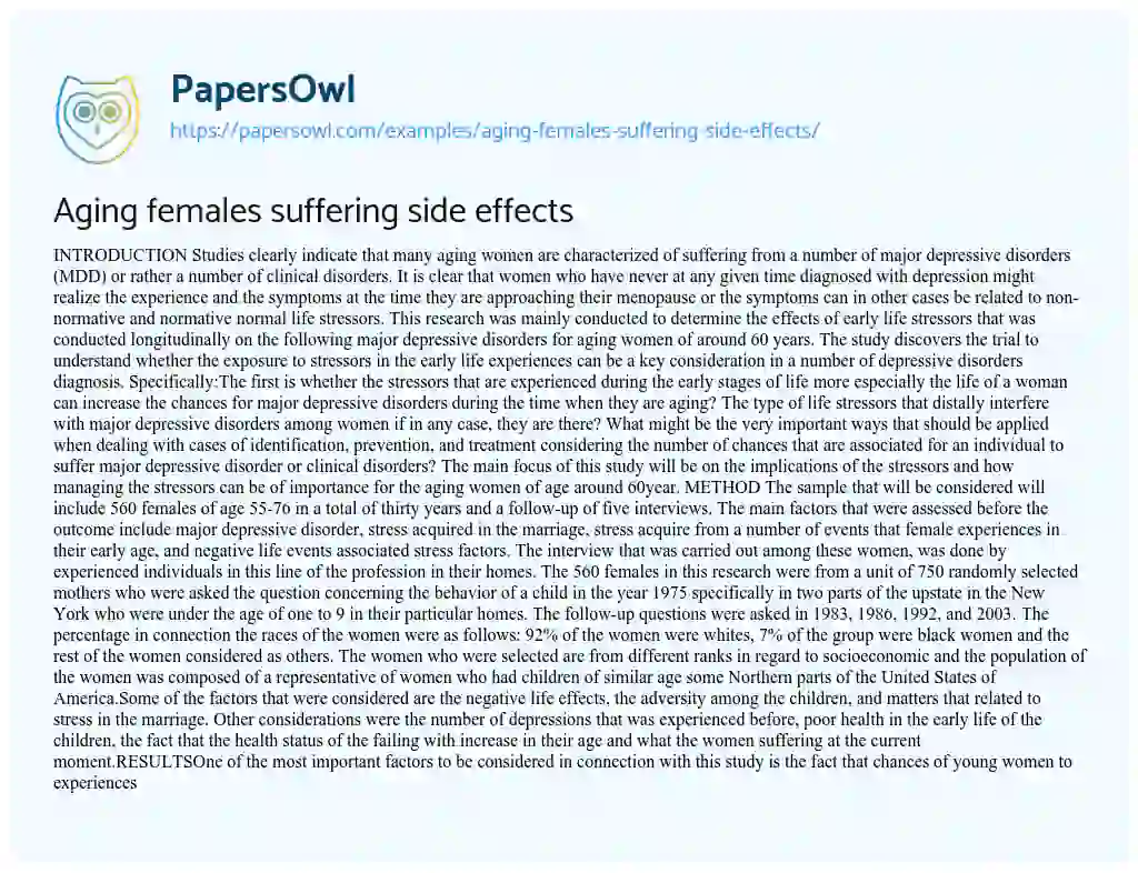 Aging Females Suffering Side Effects essay