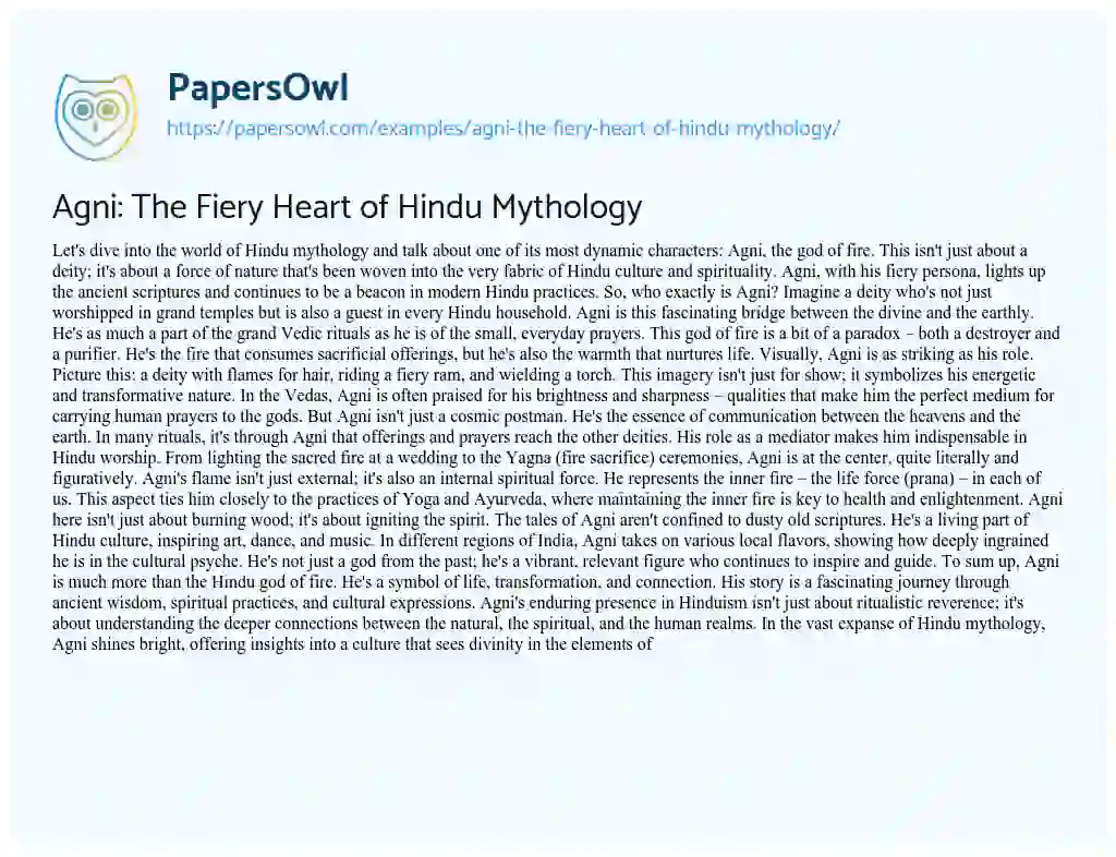 Essay on Agni: the Fiery Heart of Hindu Mythology