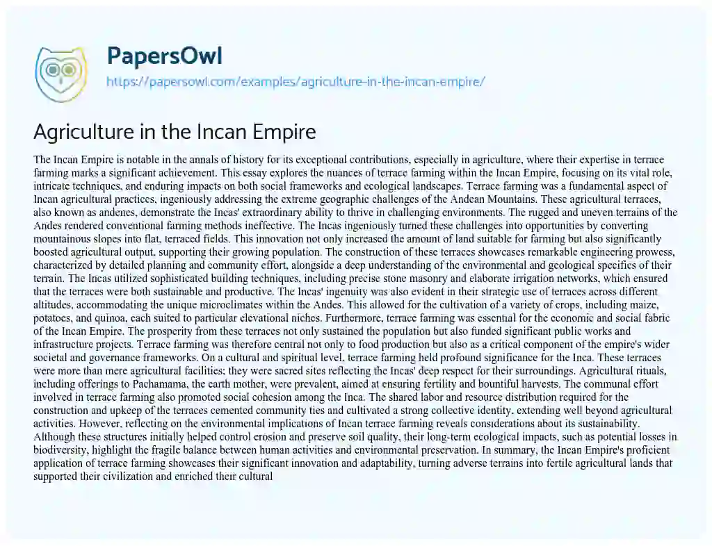 Essay on Agriculture in the Incan Empire