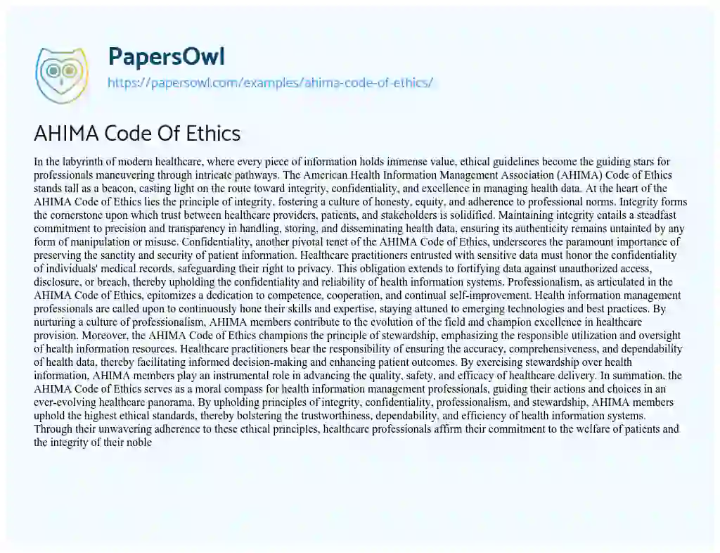 Essay on AHIMA Code of Ethics