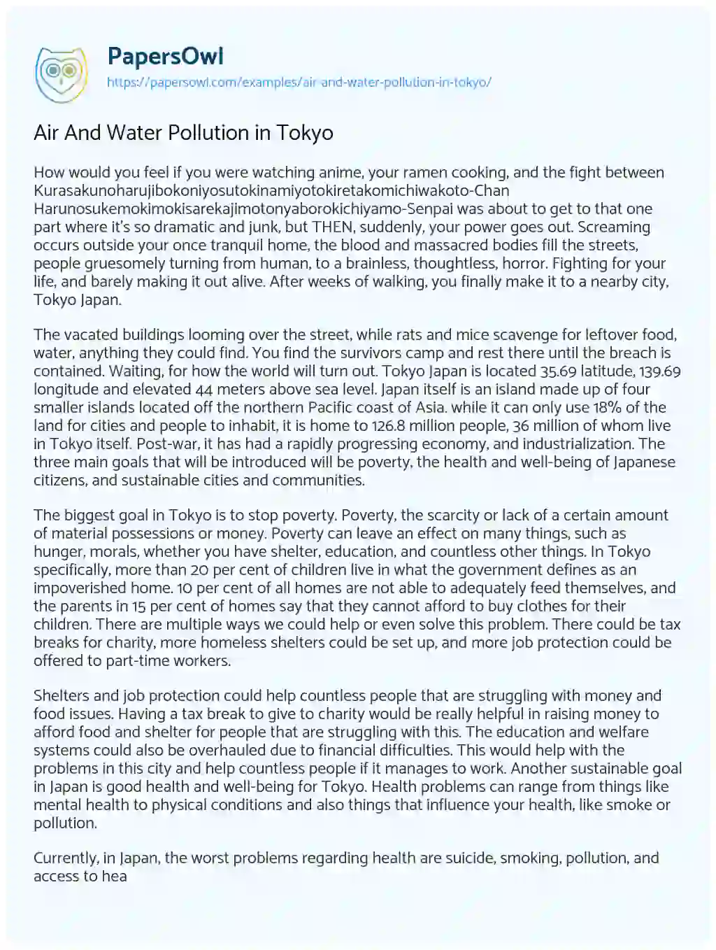 Essay on Air and Water Pollution in Tokyo