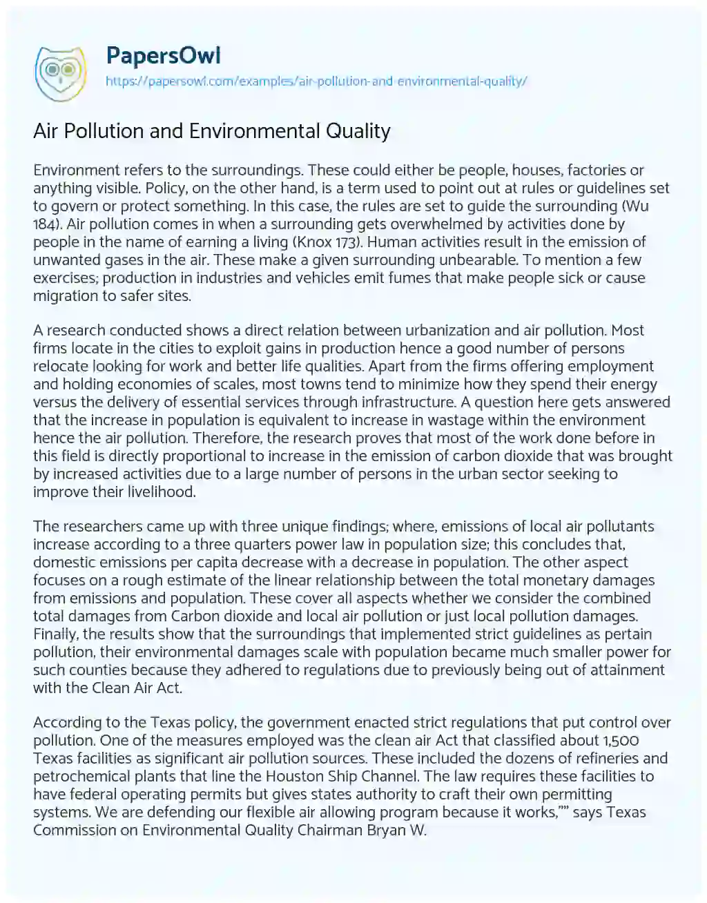 Air Pollution and Environmental Quality essay