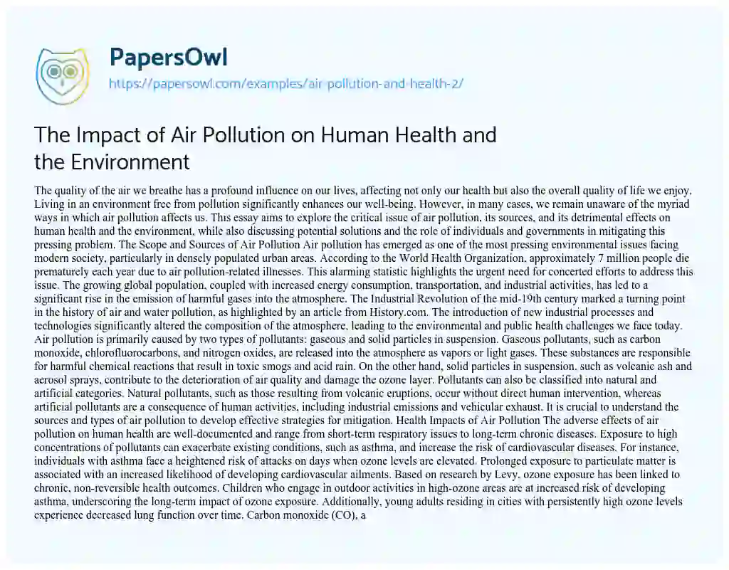 Essay on Impact of Air Pollution on Human Health