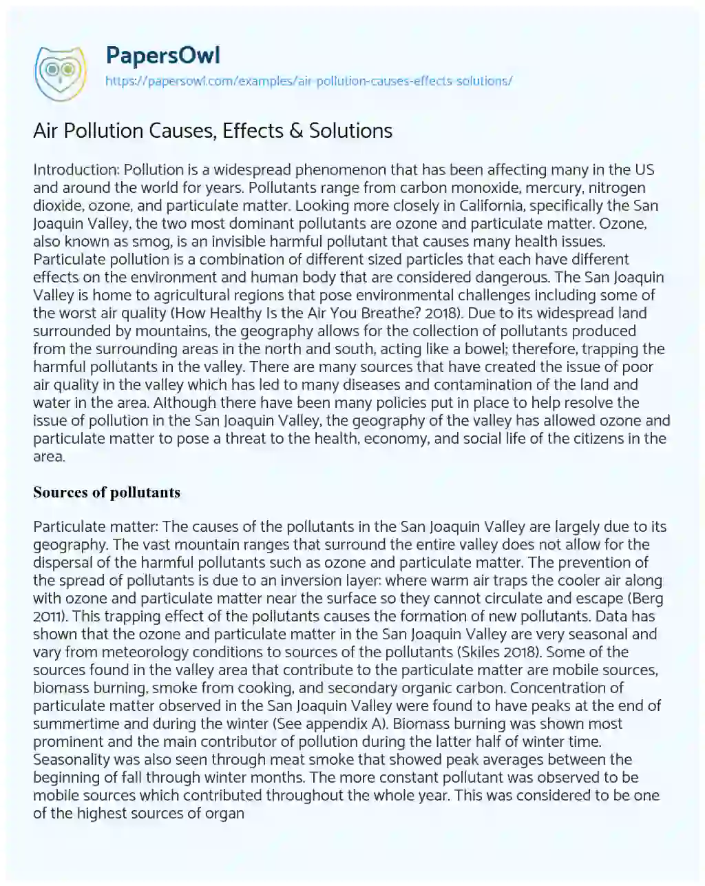 Essay on Air Pollution Causes, Effects & Solutions