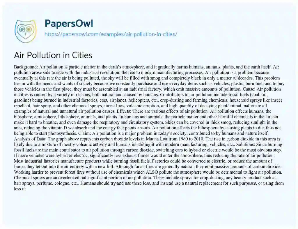 Essay on Air Pollution in Cities