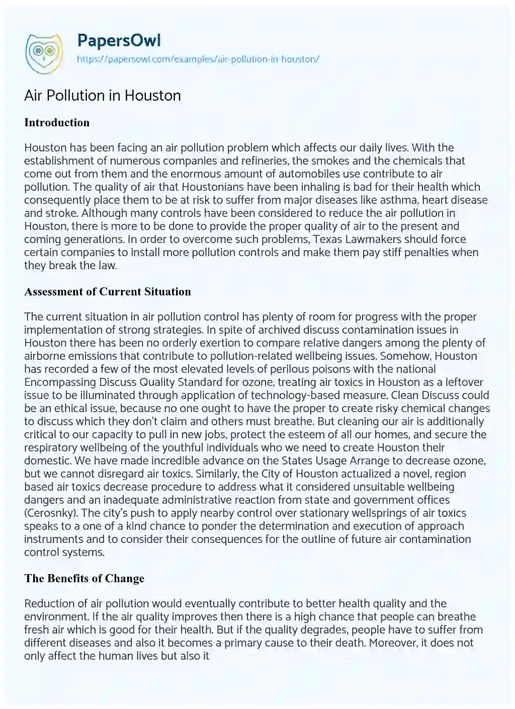 Essay on Air Pollution in Houston