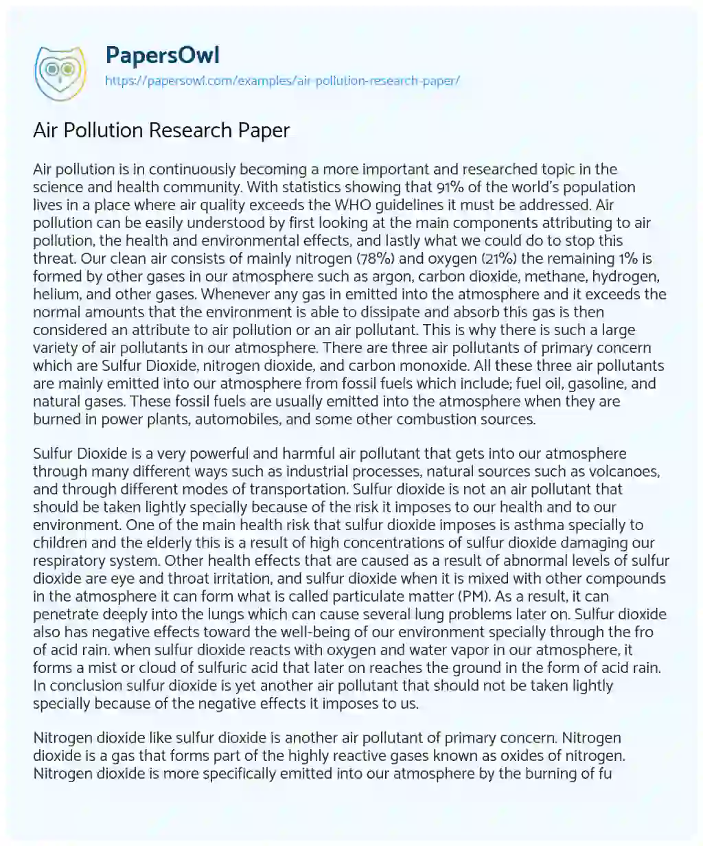 Air Pollution Research Paper essay
